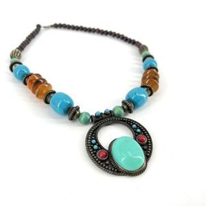 Chico’s Turquoise Southwestern Pendant Necklace Stunning bead chunky‎